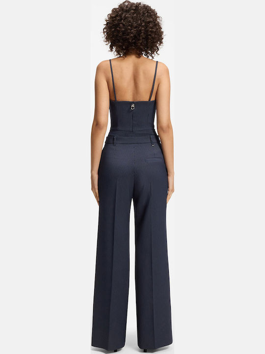 Hugo Γυναικείο Ψηλόμεσο Υφασμάτινο Παντελόνι Regular Fit Ριγέ Navy Μπλε