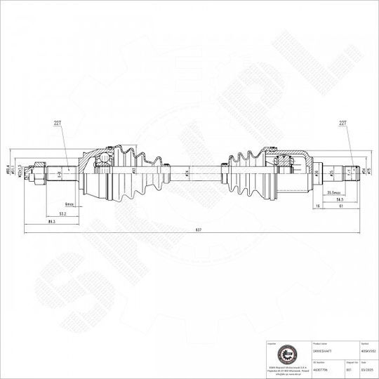 Jumătate De Axă De Transmisie Fiat Doblo Față Stânga 46307796