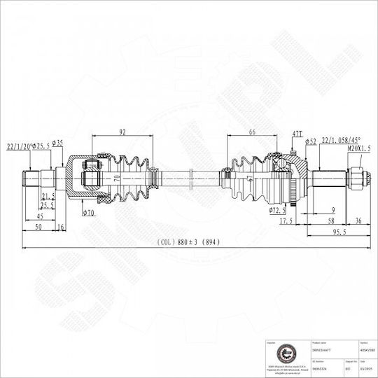 Ημιαξόνιο Κίνησης Chevrolet Aveo Kalos Daewoo Kalos Εμπρός Δεξιά 96963324