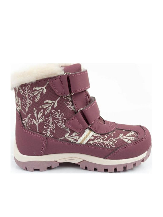 Leder Kinderstiefel Schnee mit Bügel- und Schleifenverschluss Lila