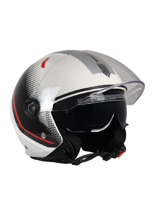 STR GP1 Black / White / Red Motorcycle Helmet Jet ECE 22.06 with Sun Visor