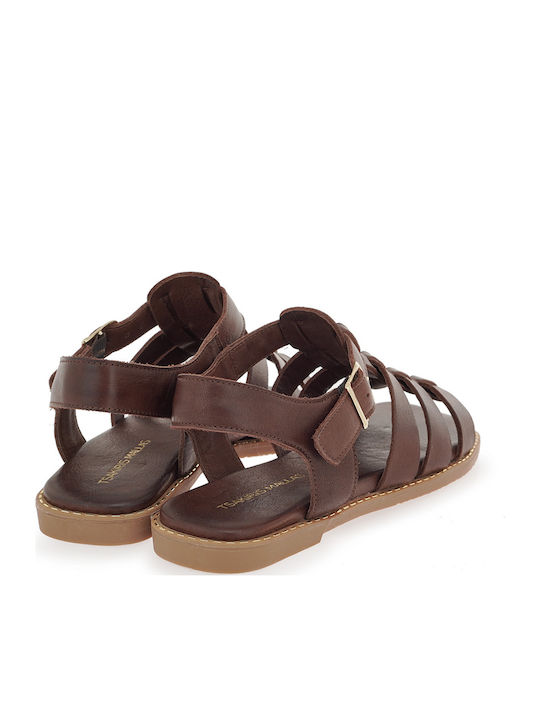 Deri Flache Damen Sandalen Braun
