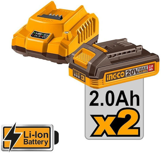 Ingco CKLI20277E Drill Driver & Impact Screwdriver Brushless 20V with 2 Batteries 2Ah and Case