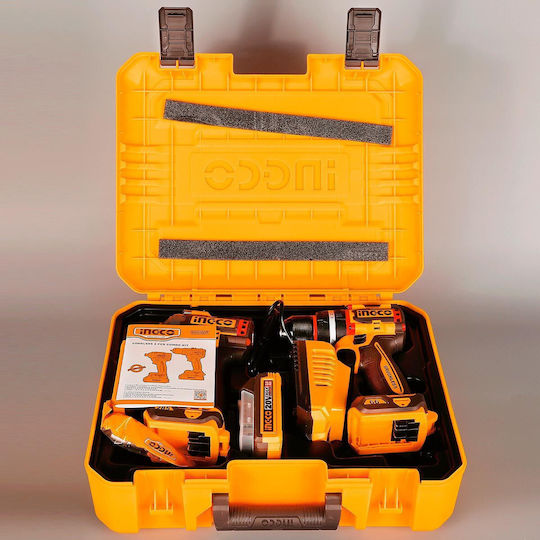 Ingco CKLI20277E Drill Driver & Impact Screwdriver Brushless 20V with 2 Batteries 2Ah and Case