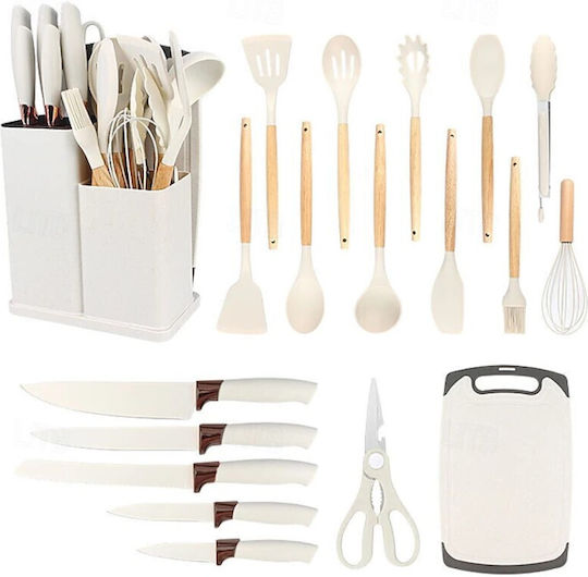 Kochgeschirr-Set Aus Silikon Mit Ständer 19 Stück Weiß