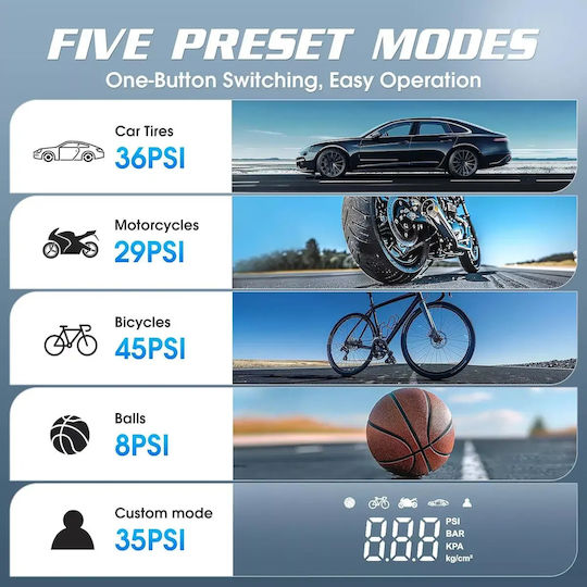 Carsun Τρόμπα Αυτοκινήτου 150PSI Επαναφορτιζόμενη με Μπαταρία 12V