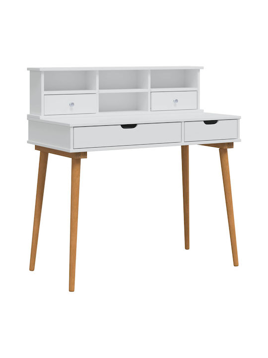 Bodenstehende Schminktisch aus Massivholz Weiß mit Spiegel 100x50x103.5cm