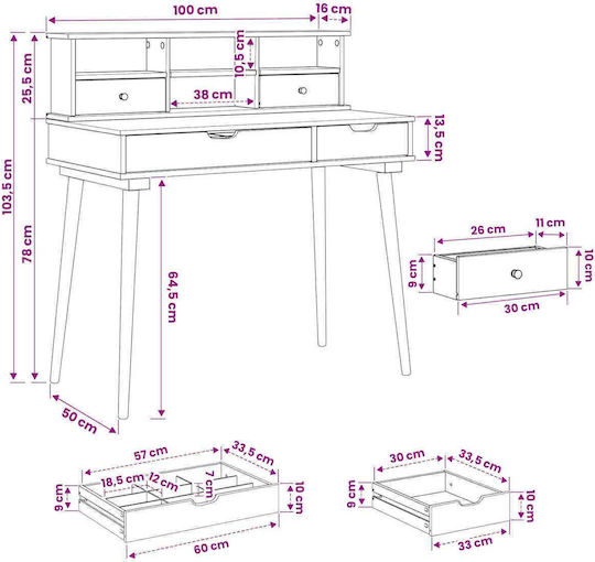 Floor-standing Makeup Dressing Table from Solid Wood White with Mirror 100x50x103.5cm