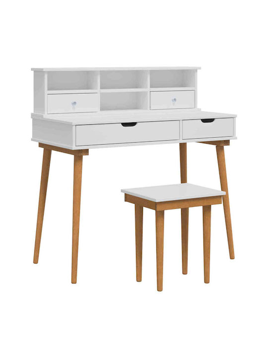 Bodenstehende Schminktisch aus Massivholz Weiß mit Spiegel 100x50x103.5cm