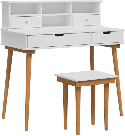 Bodenstehende Schminktisch aus Massivholz Weiß mit Spiegel 100x50x103.5cm