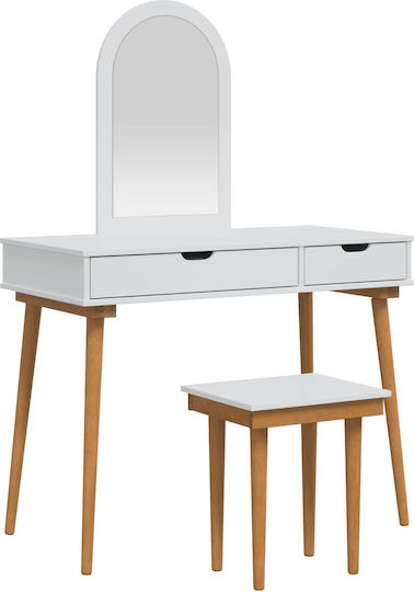 Bodenstehende Schminktisch aus Massivholz Weiß mit Spiegel 100x50x143cm