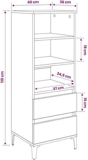 vidaXL Wohnzimmer Vitrine aus Holz und Metall mit Verglasung Braune 40x36x110cm