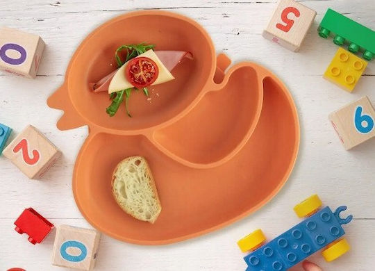 Children's Food Plate Made of Orange Silicone
