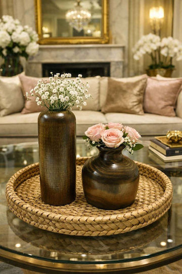 SteweHome Set of Wooden Brown Vases 2 Pieces SteweHome Set of Wooden Brown Vases 2 Pieces