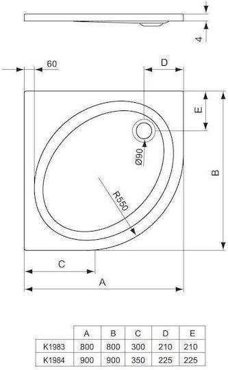 Ideal Standard Ακρυλική Ντουζιέρα 90x90cm Λευκή Ideal Standard Ακρυλική Ντουζιέρα 90x90cm Λευκή