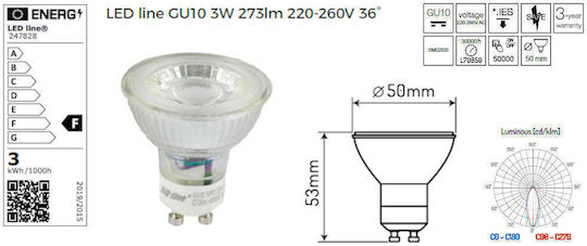 LED line LED-Lampe 3W für Fassung GU10 Warmes Weiß 273lm