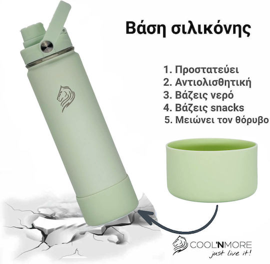 Cool'NMore Thermos Bottle Stainless Steel BPA Free 750ml Mint with Straw, Handle, Loop and Mouthpiece