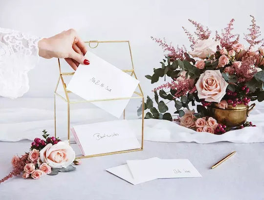 PartyDeco Кутия За Пожелания За Сватба Златиста
