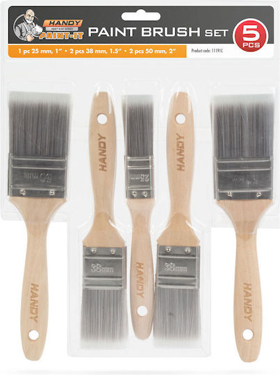 Set Pensule De Pictură 5 Bucăți 25 38 50 Mm Mâner Din Lemn Lavabil Vopsea Lac Glazură