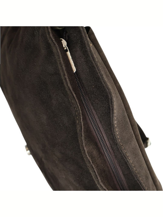 Damen-Ledertasche im Messenger-Stil Suede Chocolate Brown