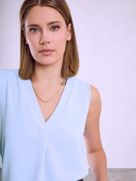 Celestino Damenbluse Ärmellose Piqué Loose Fit Hellblau