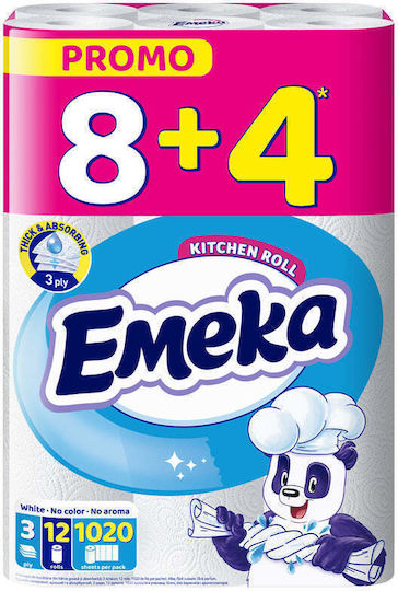 Kitchen Paper 3 Ply 8+4pcs White Emeka