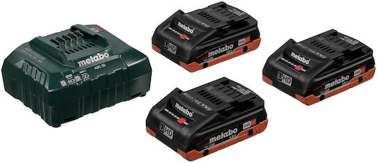 Metabo Σετ 3 Μπαταριών Εργαλείου 18V Χωρητικότητας 4Ah με Φορτιστή