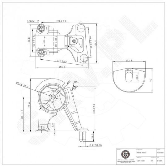 Hintere Motorhalterung Toyota Auris Corolla 12371-22220
