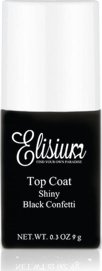 Elisium Top Coat Shiny Top Black Confetti Hybrid Varnishes 9g