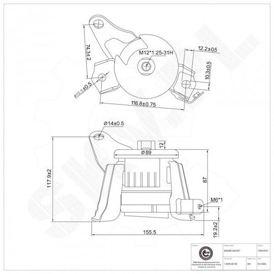 Rechte Motorhalterung Toyota Avensis 12305-28120