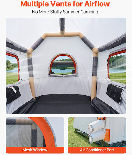 Vevor Camping Tent Tunnel Car Inflatable Storage White 3 Seasons for 3 People 220x165x183cm