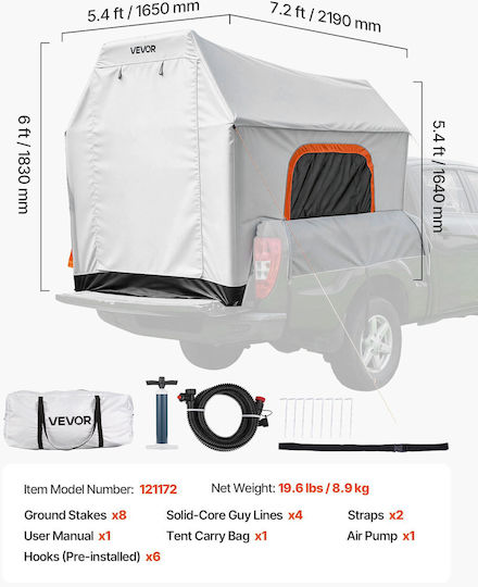 Vevor Camping Tent Tunnel Car Inflatable Storage White 3 Seasons for 3 People 220x165x183cm