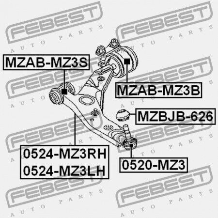 Front Lower Control Arm Pin Mazda 3 Bk 2003-2006 Eu Bbm2-34-300