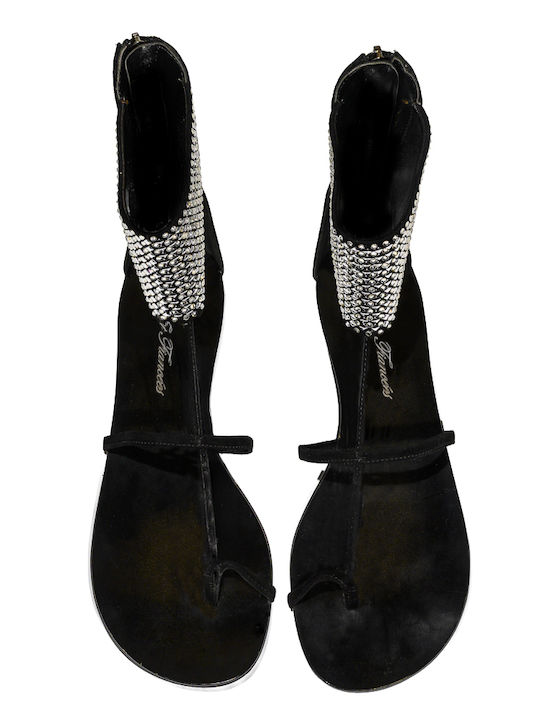 Leather Women's Flat Sandals Black