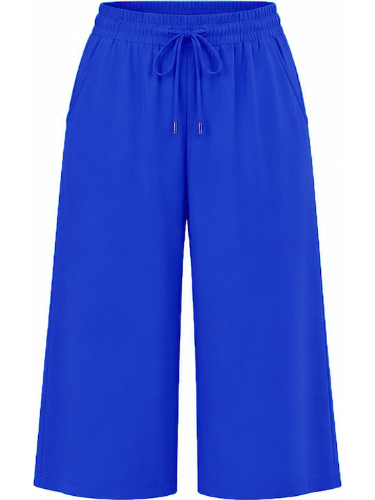 Women's High Rise Zip Culottes with Rubber Band Blue