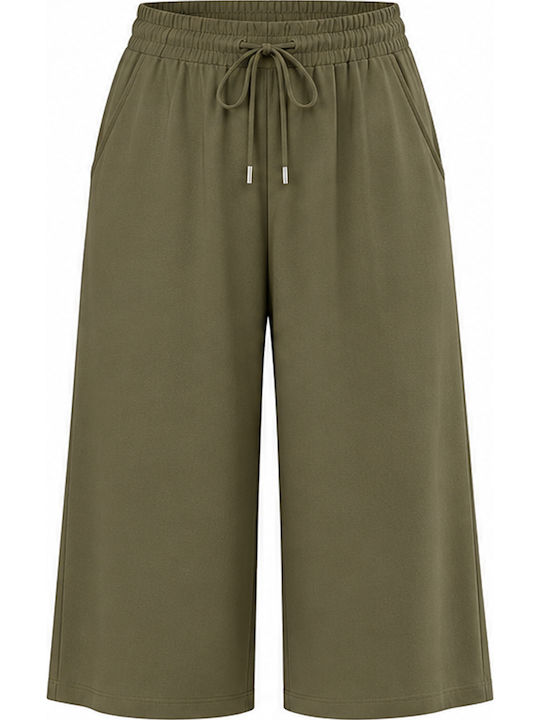 Women's High Rise Zip Culottes with Elastic Khaki
