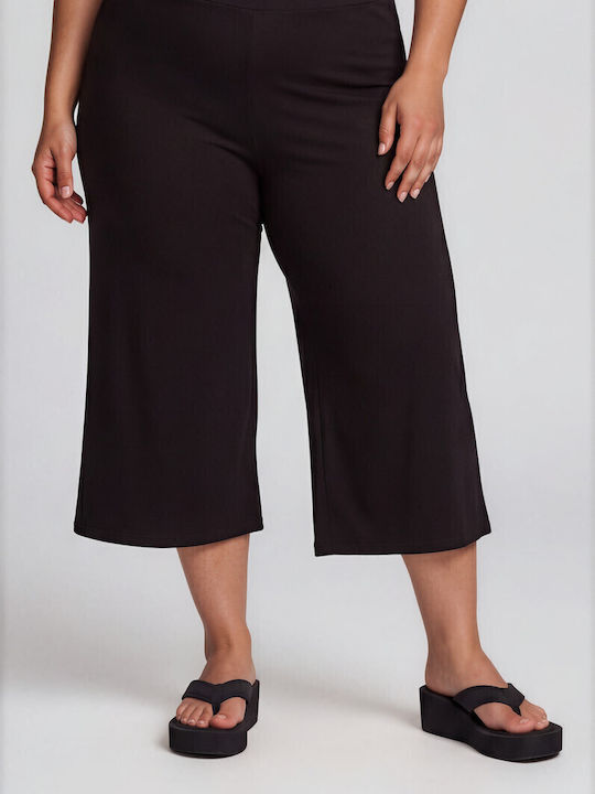 Women's Zip Culottes with Rubber Band Black