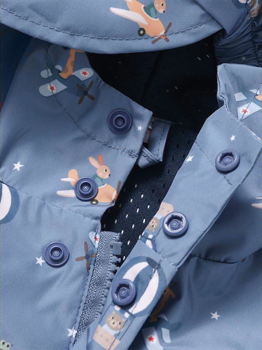 Waterproof Kids Casual Long Jacket with Hood Blue