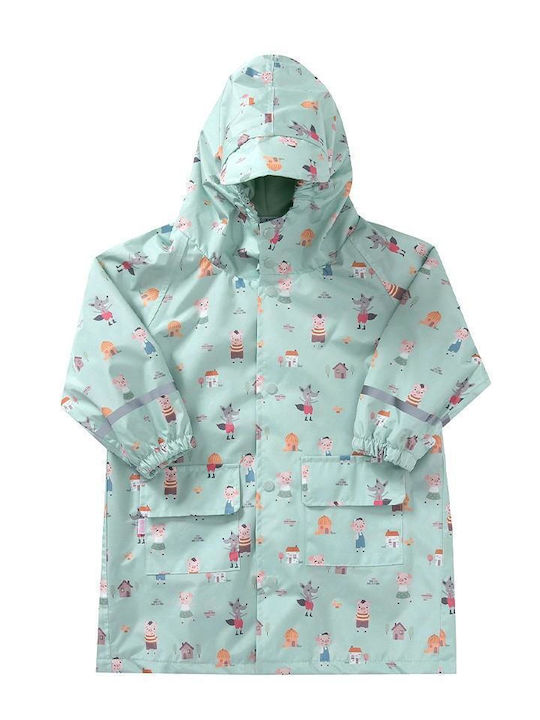Waterproof Kids Casual Coat Long with Hood Green