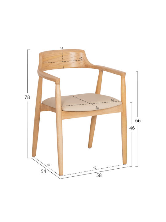 Rubberwood Dining Room Armchairs Wooden Beige 2 Pieces 58x54x78cm