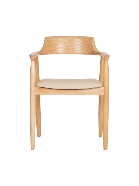 Rubberwood Dining Room Armchairs Wooden Beige 2 Pieces 58x54x78cm