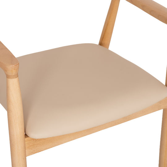 Rubberwood Πολυθρόνες Τραπεζαρίας Ξύλινες Μπεζ 2τμχ 58x54x78εκ.