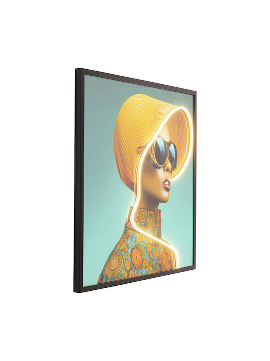 Paintings Canvas Sun Hat Woman Yellow with LED Lighting Yellow Blue 80x80cm