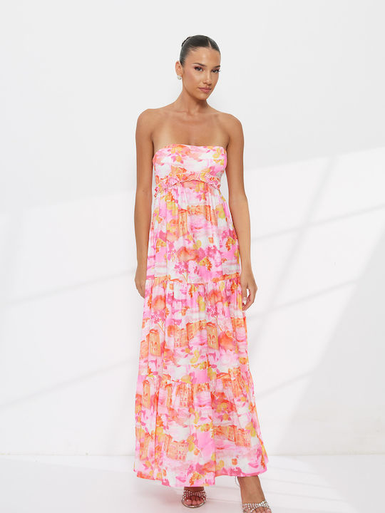 Sommer Maxi Damenkleid mit Rüschen Rosa