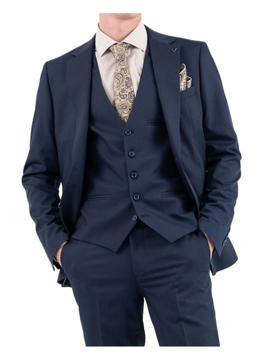 Men's Groom's Suit with Vest Slim Fit Blue 100-25-Rossi