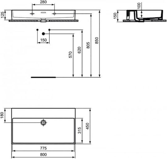Ideal Standard Extra Chiuvetă Porțelan 80x45x12.5cm Albă