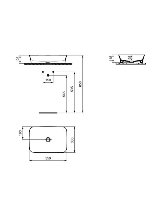 Ideal Standard Ipalyss Einbau Badezimmerwaschbecken aus Porzellan 55x38x12,5cm Schwarzes