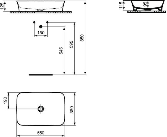Ideal Standard Ipalyss Επικαθήμενος Νιπτήρας Πορσελάνης 55x38x12.5cm Μαύρος
