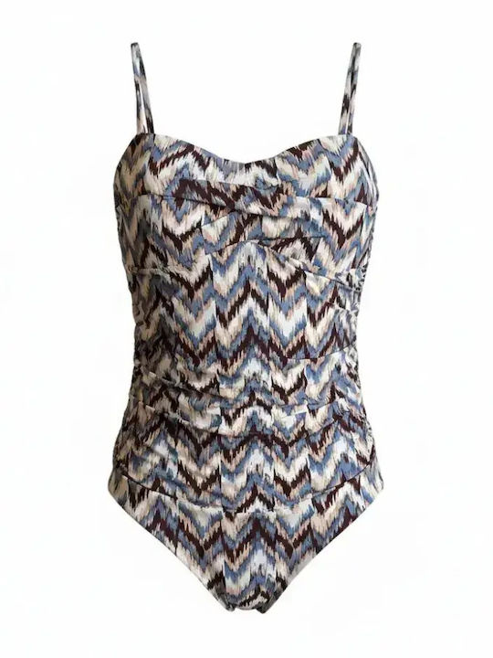Modern Ocean Women's Light Blue Brown Beige Strapless One Piece Swimsuit Details Summer Collection C-6363