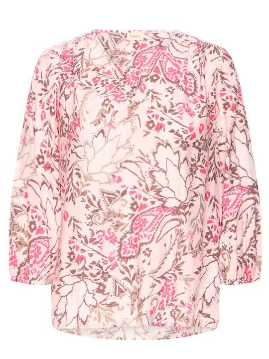 Women's Blouse with 3/4 Sleeve & V-Neck Pink